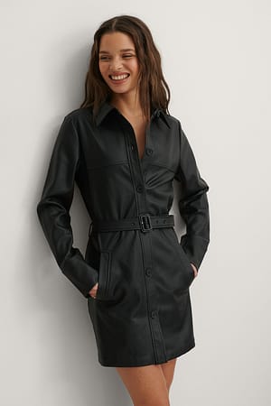 Black Belted PU Mini Dress