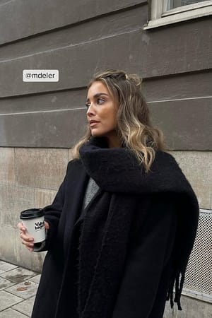 Black Soft Braided Tassle Scarf