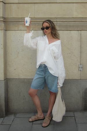 Light Blue Mid Waist Wide Denim Shorts