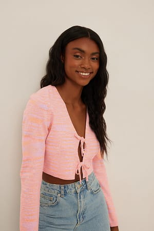 Pink/Purple Melange Tie Detail Top