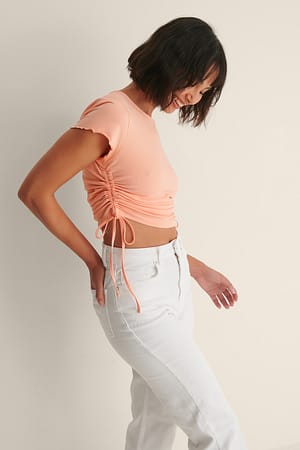 Peach Organic Cotton Drawstring Detail Top