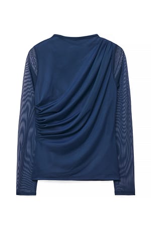 Blue drapiertes Mesh-Top