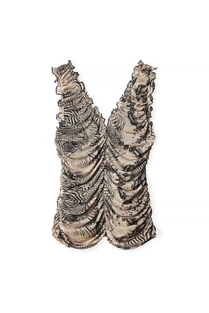 Samba Animal Print Mesh Frill Top
