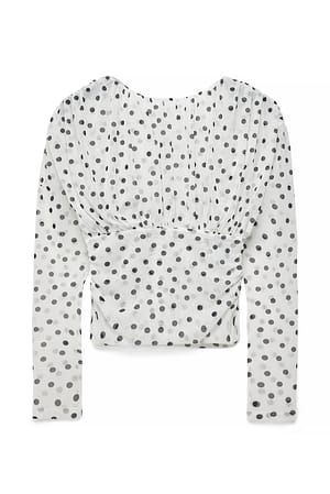 Black Dot Mesh-Top mit markierter Taille