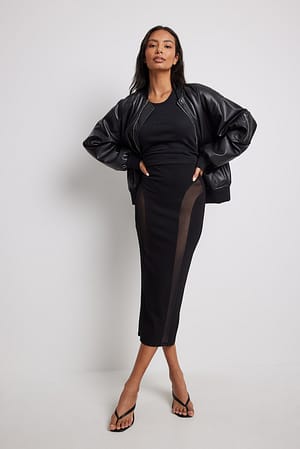 Black Bodycon-Rock mit Netzeinsatz