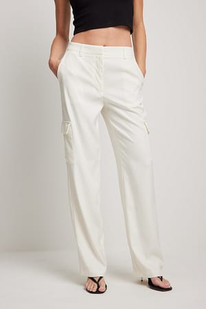 Offwhite Mid Waist Cargo Pocket Pants