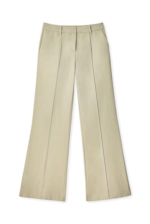 Beige Mid Waist Flared Pants