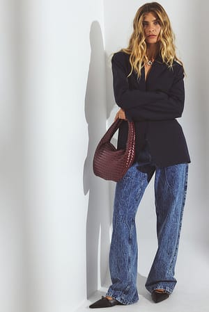 Mid Blue lockere Crinkle-Jeans mit mittlerer Taille