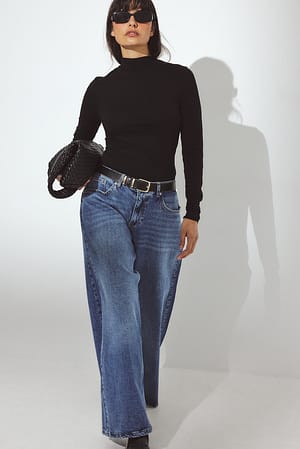 Mid Blue Jean taille mi avec empiècements