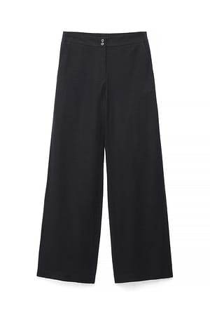 Black Mid Waist Relaxed Fitted Pants