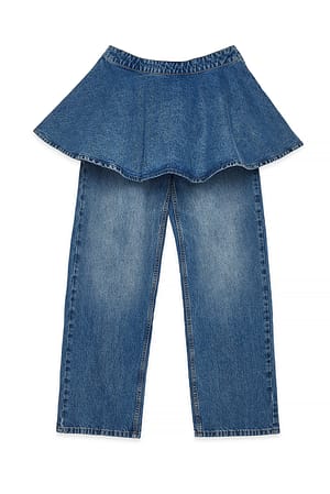 Mid Blue Jeans mit mittlerer Taille und Rockdetail