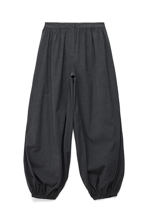 Grey Melange Mid Waist Tailored Balloon Pants