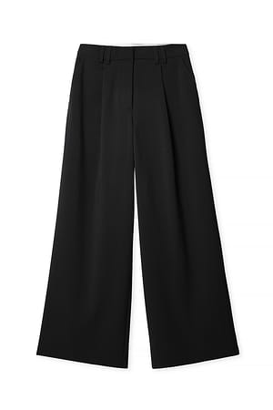 Black Mid Waist Wide Leg Pants