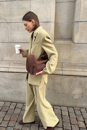 Khaki Green Bukser med lav talje og brede ben