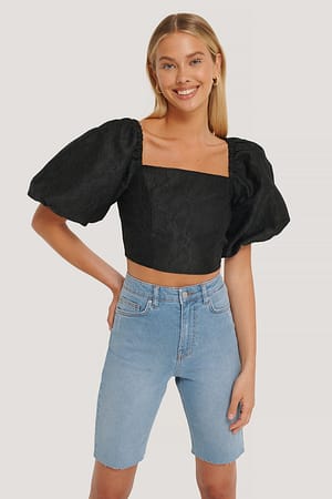 Blue Lange Denimshorts