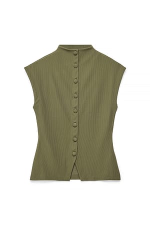 Khaki Green Jersey-Oberteil mit Stehkragen