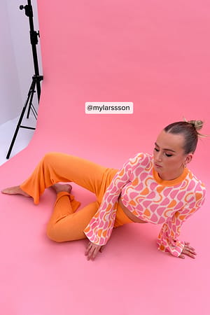 Orange Fijngebreide wijde broek
