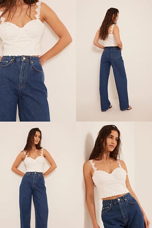 Mid Blue Økologiske højtaljede denimbukser med vide ben