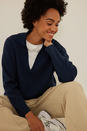 Navy Knitted Collar Sweater