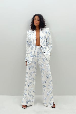 Blue/Paisly Print Linnen broek met zijsplit