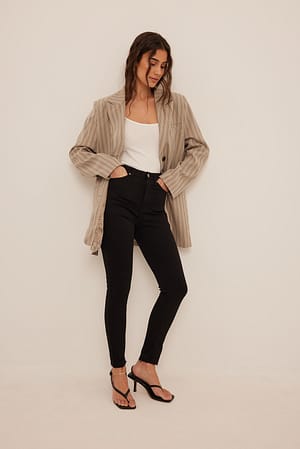 Black Skinny High Waist Raw Hem Jeans