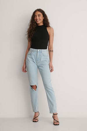 Light Blue Vaquero recto de talle alto