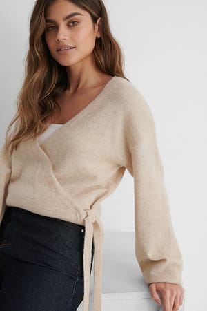 Light Beige Alpaca Blend Overlap Knitted Sweater