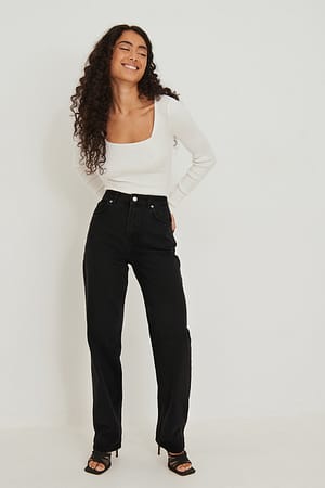 Black Økologisk rette jeans med høyt liv