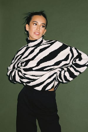 Black/White Jersey de punto de jacquard estilo remolino