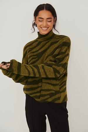 Beige/Green Jersey de punto de jacquard estilo remolino