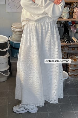 White Falda maxi con bordado inglés