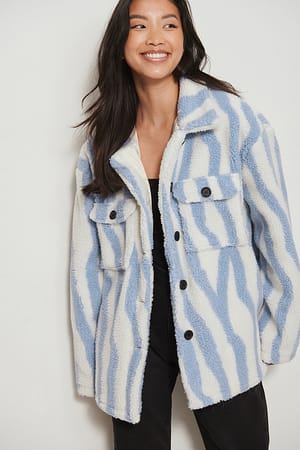 Light Blue Animal Printed Shirt Jacket