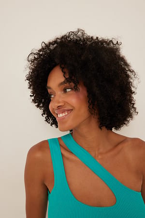 Turquoise Asymmetric Knitted Ribbed Singlet