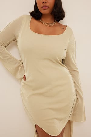 Beige Asymmetrisk minikjole i lurex