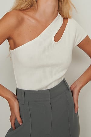 Offwhite Asymmetric One Shoulder Top