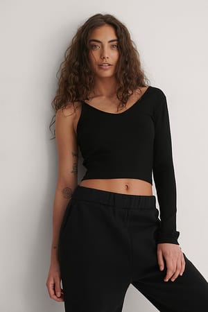 Black Asymmetrisk ribtop
