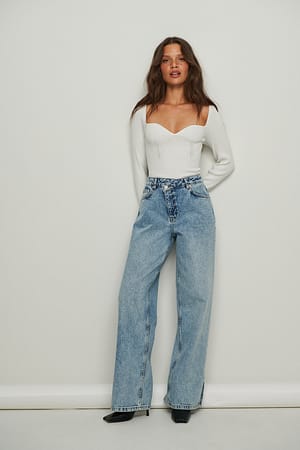 Acid Blue Økologiske Syrevasket Jeans Med Asymmetrisk Liv