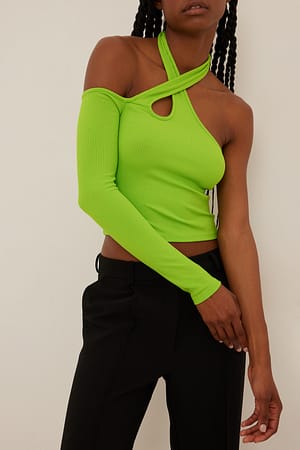 Lime Asymmetrisch cut out Rippen-Top