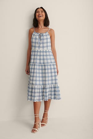Blue Check Check Midi Dress