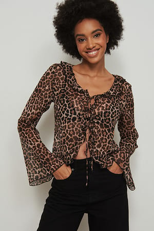 Leo Genanvendt chiffon langærmet bluse