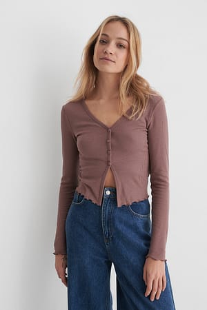 Dusty Dark Pink Kort Cardigan Med Rib