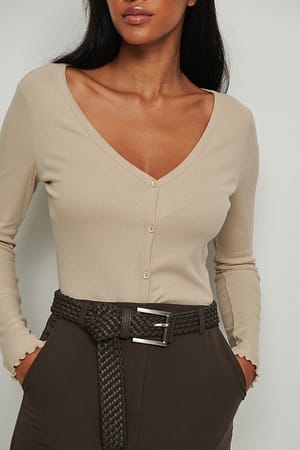 Beige Geribde vest