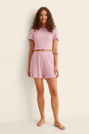 Dusty Pink Ribbede minishorts med babylock