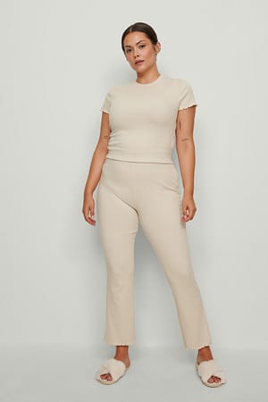 Beige Babylock Rib Pants