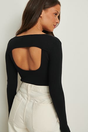Black Back Detail Ribbed Knitted Sweater
