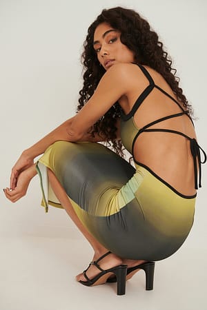 Yellow Print Robe longue à bretelles dans le dos