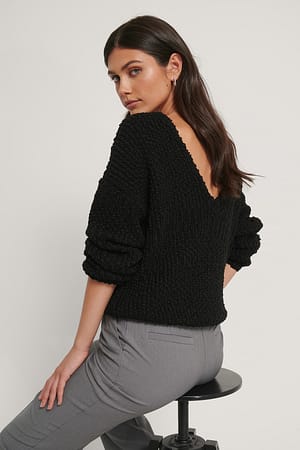 Black Jersey De Punto Con Espalda En V