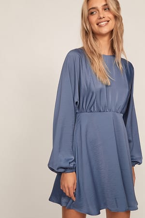 Dusty Blue Mini-jurk met ballonmouwen