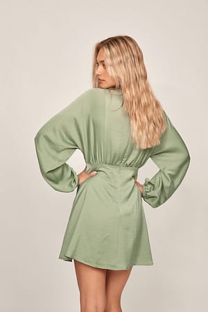 Dusty Green Balloon Sleeve Flowy Mini Dress