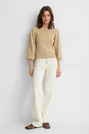 Light Beige Ballonärmel Strickpullover